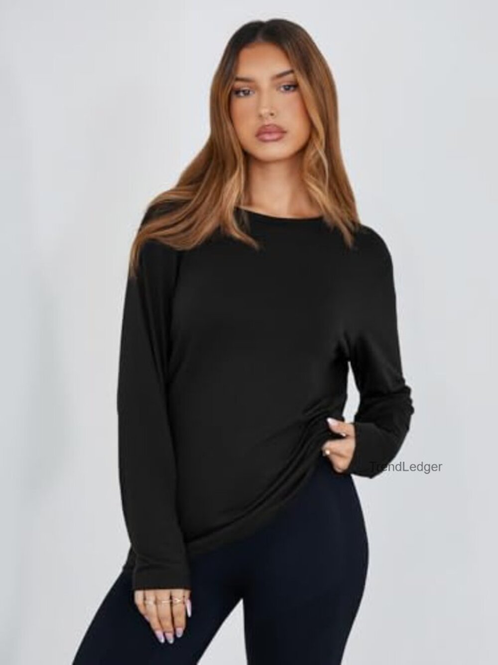 Long Sleeve Oversized Tee Loose Fit Crewneck Basic Top Y2K Casual - Picture 4 of 7